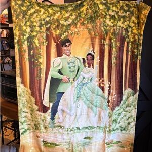 Disney Princess Tiana and Prince Charming Green Plush Throw Blanket
